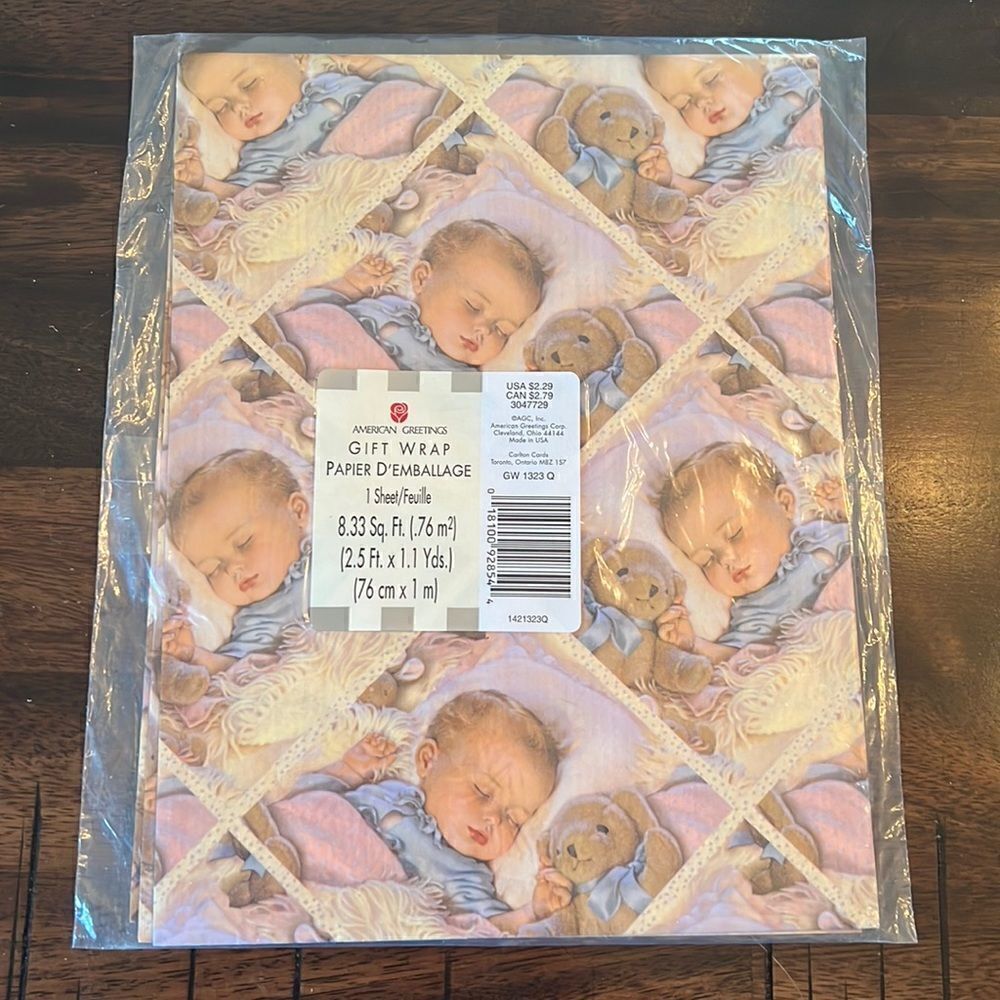 Vintage Gift Wrap American Greetings Sleeping Baby Teddy Bear Sealed Package